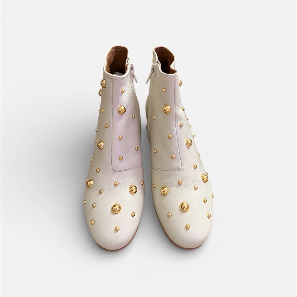 See By Chloe White Ankle Boots with Gold Accents